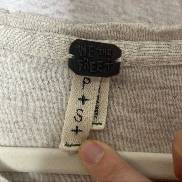 We The Free Free Peoole Heathered Cream Long Sleeve Lace Up Neckline Top - Picture 7 of 11